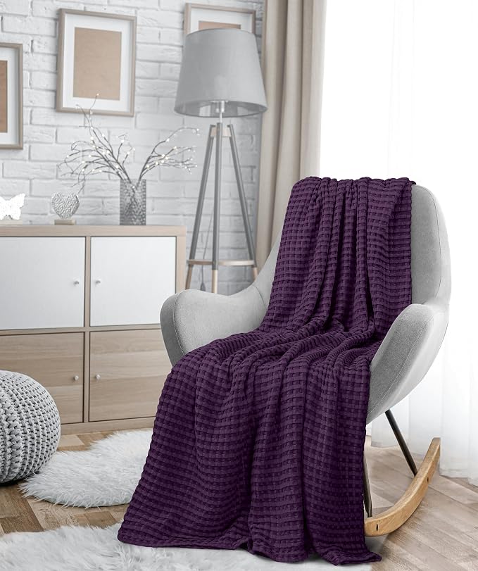 Utopia Bedding 100% Cotton Waffle Blanket Twin Size Plum, 90x72 Inch | Lightweight Breathable Cozy Summer Bed Blanket Home Decor Gift for Women and Men