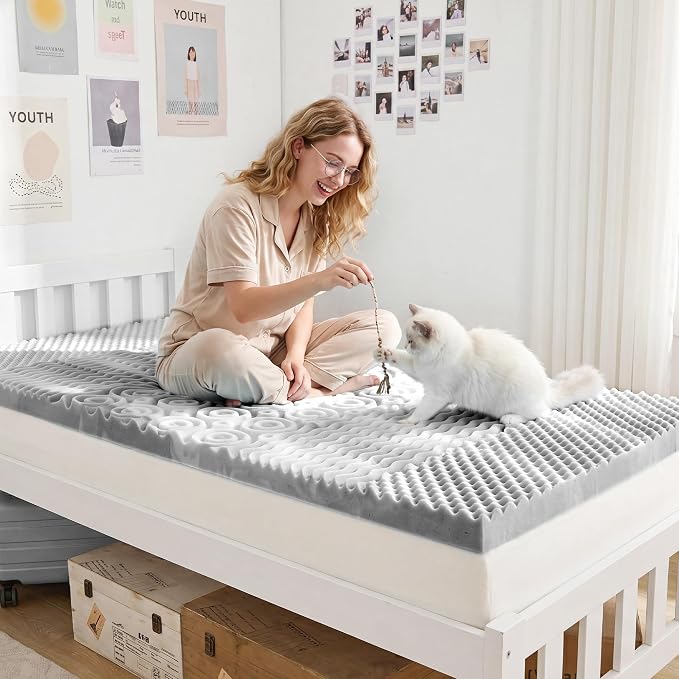 SINWEEK Mattress Topper 5-Zone Memory Foam Mattress Topper Pressure Relieve Soft Mattress Pad, CertiPUR-US Certified, 2 Inch Twin XL Size, Gray