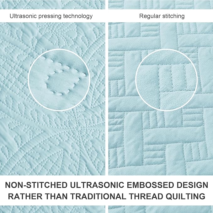 Love's cabin Oversized King Size Quilt Bedding Set Spa-Blue Bedspreads - Oversized King Lightweight Bedspread Comforter - Coin Pattern Coverlet for All Season - 3 Pieces (1 Quilt, 2 Pillow Shams)