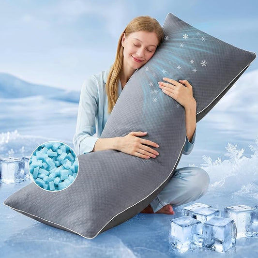 YZ HOME Cooling Body Pillow for Adults- Pillow Insert with Shredded Blue Memory Foam, Soft Support for Side Sleepper, Pregnant Women, Back Pain Relief, Washable Pillowcase (20x54 Inch, Grey) | Long Pillow for Bed with Memory Foam Insert，Adjustable, Sof...