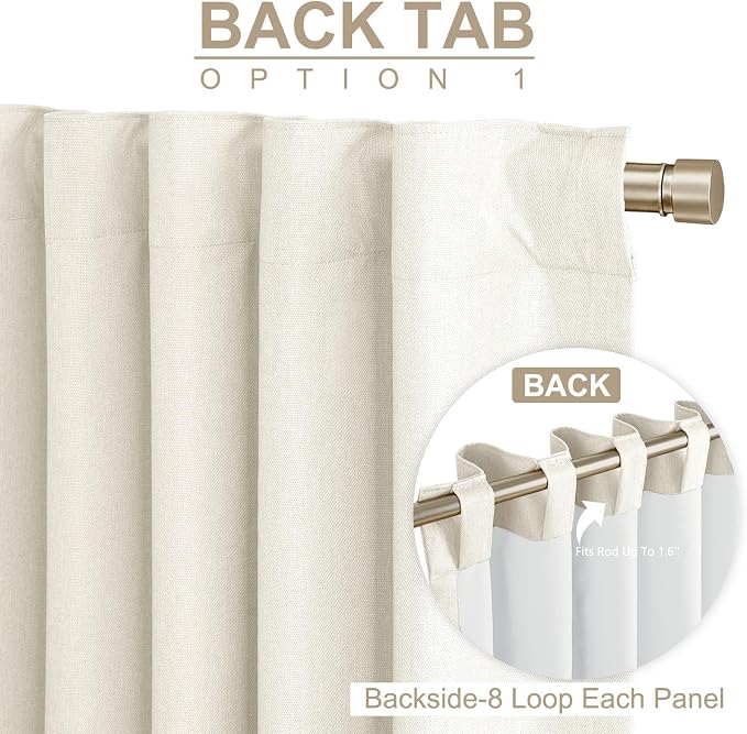 Faux Linen Total Blackout Curtains for Bedroom 102 Inches Long Beige White | 100% Blackout Shield, Back Tab/Rod Pocket Living Room Drapes, Thermal Insulated Blackout Curtains 2 Panels Set, 50"W x 102"L
