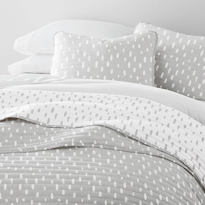 Merit Linens Soft Quilt Coverlet Bedding Set - Reversible Patterns - King/Cal-King Light Gray