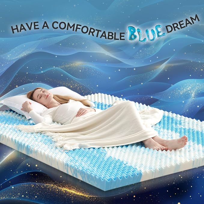 SINWEEK 2 Inch Egg Crate Memory Foam Mattress Topper Queen Size, Soft Mattress Pad for Back Pain Relief, Bed Topper, CertiPUR-US Certified, Blue