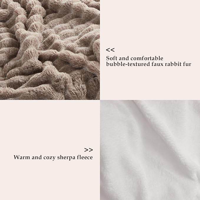 60x80 Inches Ultra-Soft Fuzzy Faux Fur Plush Twin Size Blanket - Thick, Warm Sherpa for Couch, Sofa, Bedroom, Camping - Decorative Blanket for Cozy Warmth, Bubble Dark Brown