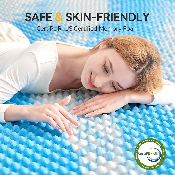 SINWEEK 2 Inch Egg Crate Memory Foam Mattress Topper Twin XL, Twin Extra Long Mattress Pads for College Dorm Room, Pressure Relieve CertiPUR-US Certified, 39x80 Inches, Blue
