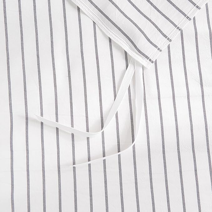 NEXHOME PRO Striped Duvet Cover Super King,100% Washed Cotton Bedding Set,Textured Linen Feel,Breathable,Organic,3 Piece(Grey Stripes 108x98)