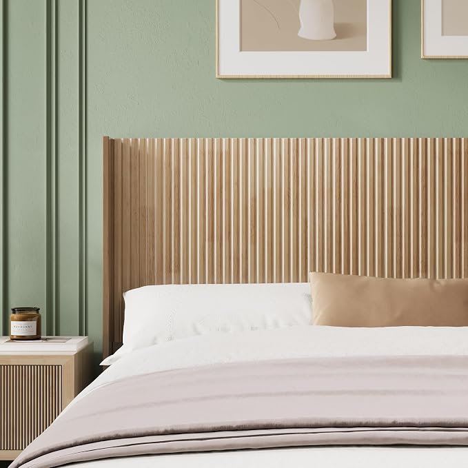 Queen Headboard Only, 64.6" Wood Headboard Queen Size, Boho Headboard | Natural Wood Queen Bed Headboard Only, Wall Mounted Headboard with Wingback for Bedroom, Modern Farmhouse Headboards