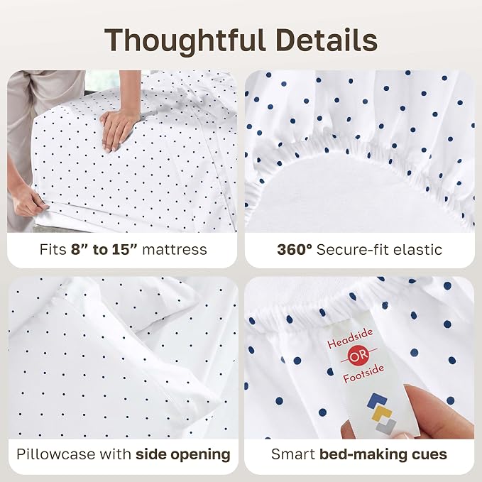 California Design Den Soft 100% Cotton Sateen Twin Size Bed Sheets Set | 400 Thread Count Backed by Good Housekeeping Seal, All-Around Elastic, Durable, Easy Care, 3 Pc Set - Polka Dot Print