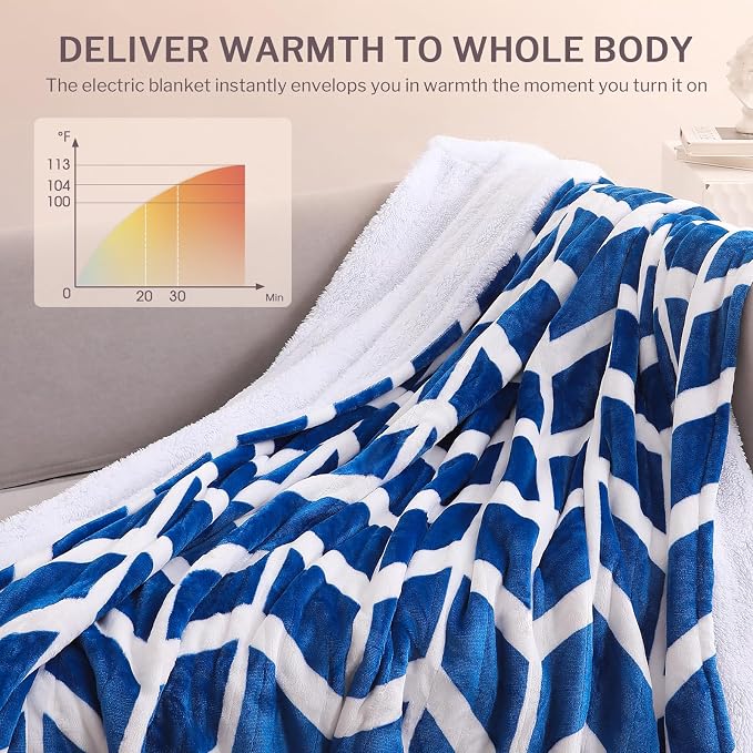 VENTIMI Heated Blanket Full, 9 Heat Levels & 2-10 Hours Auto Off, Navy | ETL & FCC, Fast Warming, 72" x 84", Flannel and Sherpa, Couch Bed Use, Machine Washable, Removable Controller