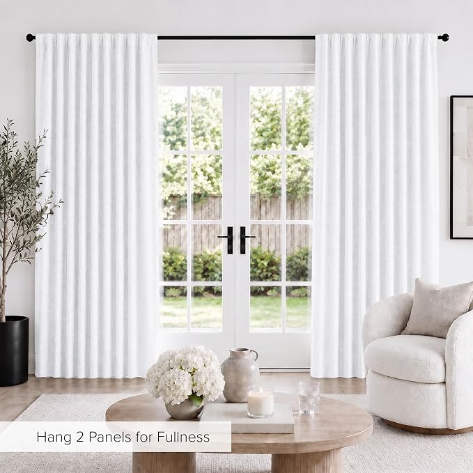 Deconovo 100% Blackout Curtains for Bedroom, Linen Textured Thermal Insulated Drapes with 20 Clip Rings, Noise Reducing Curtains for Nursery, Set of 2, White, 52" W x 72" L, 2 Panels