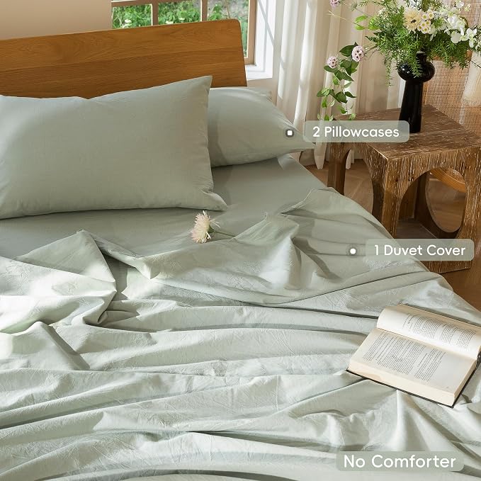 MooMee Duvet Cover Set 100% Washed Cotton Linen Like Oversized King Plus | Relaxed Linen-like Texture. Soft, Breathable & Long-lasting Comfort. Lightweight. Hidden Zipper with 8 Interior Corner Ties