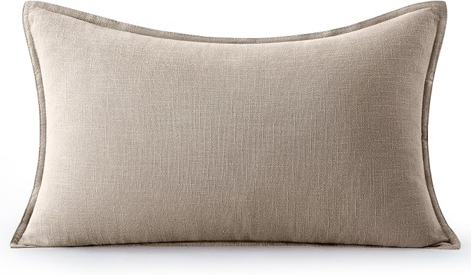 MIULEE Decorative Linen Lumbar Pillow Cover 12x20 Inch Natural Linen | Boho Farmhouse Neutral Couch Long Throw Pillow for Bed, Pack of 1 Accent Modern Pillowcase, Sofa Livingroom Home Decor