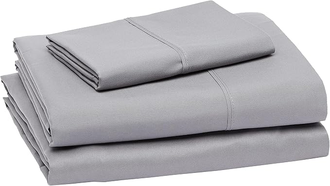 Amazon Basics Lightweight Breathable Brushed Microfiber 3-Piece Bed Sheet Set With 14-Inch Deep Pockets, Wrinkle Resistant, Twin XL, Dark Gray, Solid