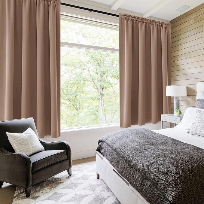 DWCN Blackout Curtains for Bedroom Living Room 52 x 63 Inch Long Khaki | 2 Panels Set, Room Darkening, Thermal Insulated, Light Blocking, Rod Pocket Drapes, Noise Reducing Window Treatments