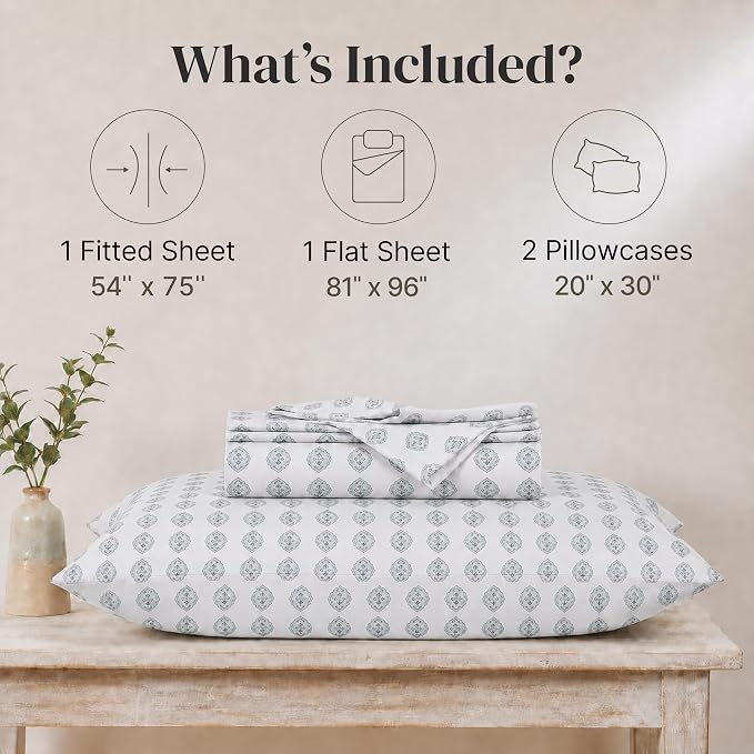 Modern Threads Printed 4-Piece Extra Soft Bedding Sheets & Pillowcase Set, Deep Pocket up to 16 inch Mattress Claire Full