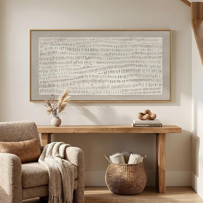 Large Framed Beige Abstract Wall Art for Living Room, Horizontal 60x30 In | Organic modern neutral pictures, Canvas prints, Wood frame, Wabi Sabi minimalist paintings, Wall decor for bedroom dining