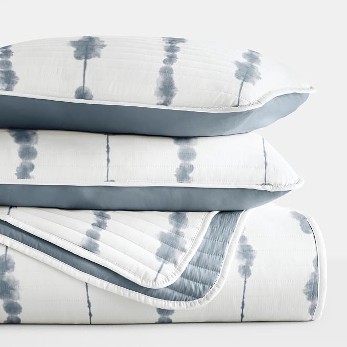Merit Linens Soft Quilt Coverlet Bedding Set - Pattern/Solid Reversible - Full/Queen Navy