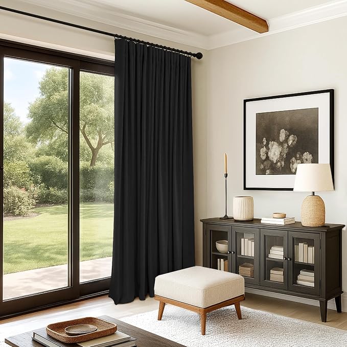 INOVADAY Linen Textured 100% Blackout Sliding Door Curtains 102x84 Black | 1 Panel, Extra Wide Sliding Glass Door Curtains for Patio, Blackout Curtains for Bedroom, Thermal Insulated