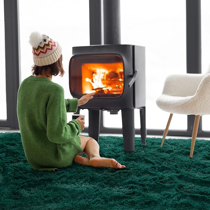 Soft Modern Indoor Shaggy Area Rug for Bedroom Livingroom Dorm Kids Room Home Decorative, Non-Slip Plush Fluffy Furry Fur Rugs Comfy Nursery Accent Floor Carpet 3x5 Feet, Deep Green