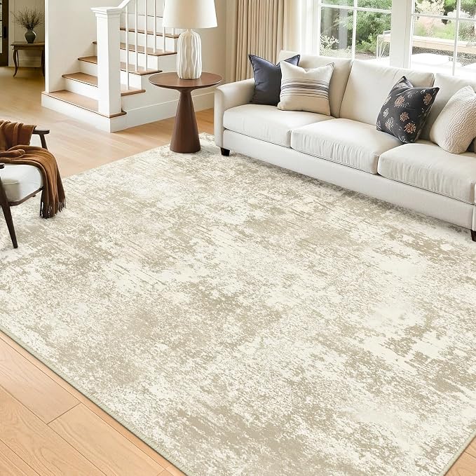 RELEANY Washable 5'x7' Abstract Area Rug for Living Room Cream Beige | Carpet for Bedroom, Kitchen, Office, Hallway and Entryway, Printed Pattern, Non‑Slip, Soft, Stain‑Resistant, Easy to Clean