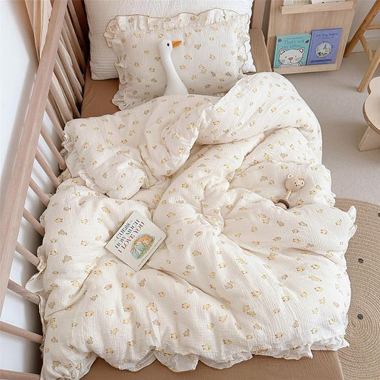 Baby Duckling Print Duvet Cover 47x59 Inch, Soft Muslin Duvet Cover for Boys Girls Crib Bedding Gift for Toddlers, Duck Print (Pillowcase Not Included)