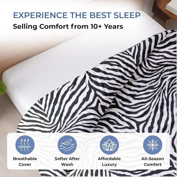 1 Pc 120" x 120" Duvet Cover Super Oversized King Cotton - Soft Primium Zebra Animal Print Comforter Cover, Zipper Closure & 7 Corner Ties - Fits Large King Inserts - Zebra
