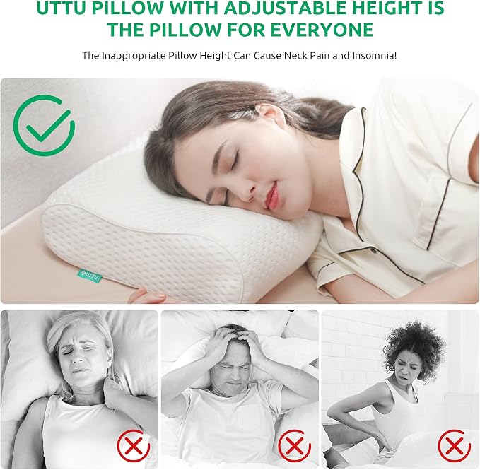 Cervical Pillow for Neck Pain Relief, Memory Foam Neck Pillow for Sleeping, Adjustable Orthopedic Sandwich Pillow, Contour Cooling for Side Back Stomach Sleeper, King(27.6"×15.7"×5.2"/4.5")