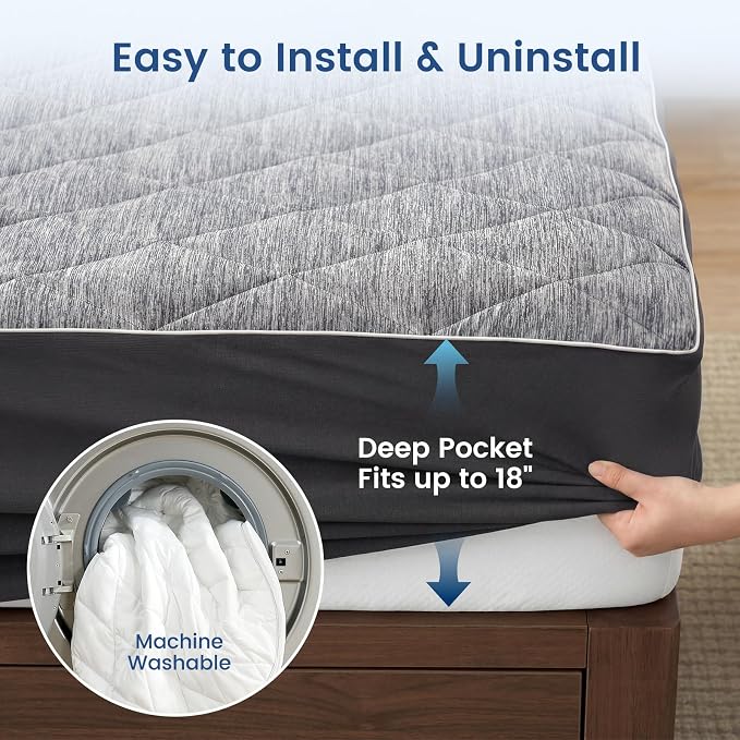 Cozy Bliss Leakproof Cooling Mattress Pad Twin XL, Q-Max>0.45 Soft Noiseless Breathable Mattress Protector, with Deep Pocket Fits 8–18 Inches for Summer Bed Hot Sleepers, Grey
