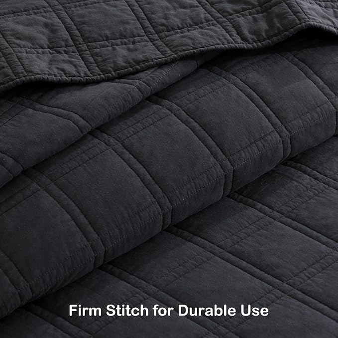 HORIMOTE HOME 100% Cotton Quilt Set Queen Size, Charcoal Pre-Washed Bedspreads Coverlet Set in Geometric Pattern, Cozy Lightweight Stitching Decorative Bedding Cover with 2 Shams for All Season