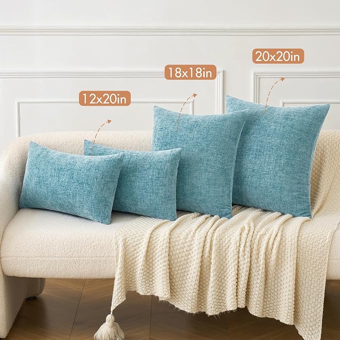 MIULEE Soft Chenille Throw Pillow Covers Smoke Blue 16x16 Inch Pack of 2 | Modern Coastal Home Decor, Classic Decorative Pillows, Solid Dyed Cases, Boho Couch Cushion Covers for Sofa Bed Living Room