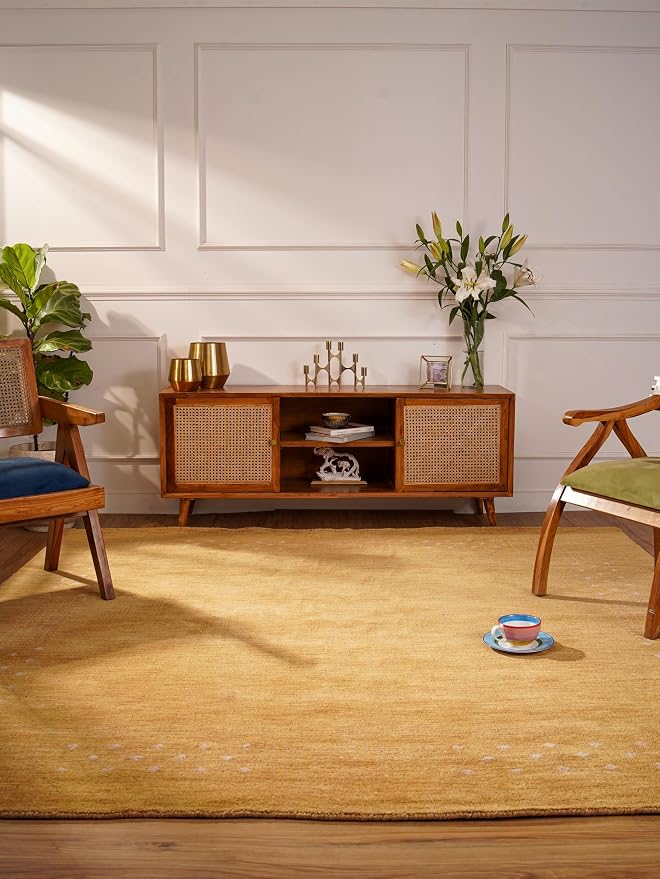 Hand Knotted Loom Wool ECO-Friendly Area Rugs - 8'x8', Square Shape, Gold Color, Contemporary Modern Design, High Pile Thick Handmade Anti Skid Area Rugs for Living Room, Bed Room (L00530)