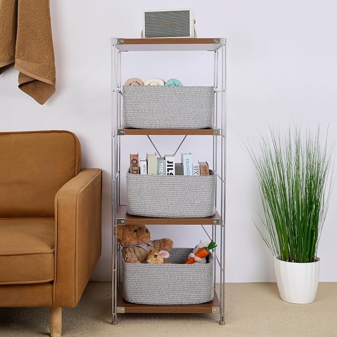 MiniArk Large Storage Baskets for Shelves, 17 x 13 x 7.5” Closet Organizers Bins for Clothes Blanket Towels, Baby Nursery, Toy Baskets Box, Woven Rope Baskets, 2 Packs Mixed Grey