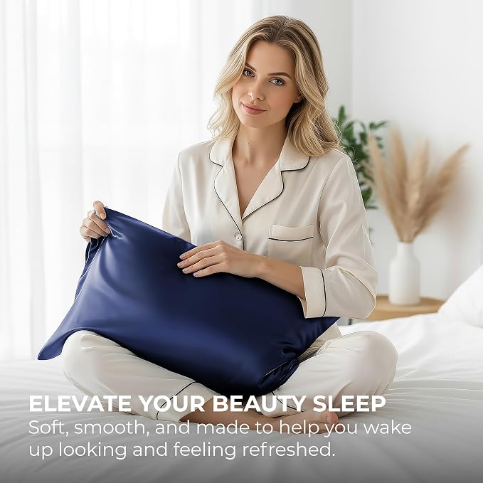 Pure Bedding Satin Pillowcase 2 Pack - Queen Size (20"x30", Midnight Blue) - Silky Pillow Cases for Hair and Skin - Satin Pillow Covers with Envelope Closure - Extra Soft Premium Microfiber