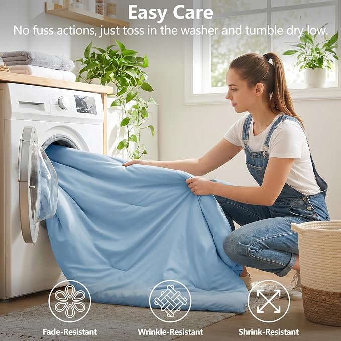 Queen Comforter Set Baby Blue, 7 Pieces Bed in a Bag | OEKO-TEX Certified, All-Season, Bedroom, 240GSM Down Alternative Comforter, Flat & Fitted Sheets, 2 Pillowcases & 2 Shams