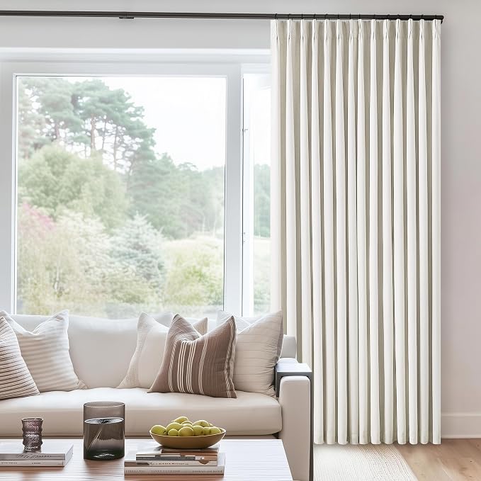 Natural Linen Pinch Pleated 100% Blackout Curtains 80 Inches Long 2 Panels | Two Layer Drapes with Liner, Thermal Insulated, Cream Blackout Drapes for Bedroom Living Room, Pinch Pleat with Back Tab