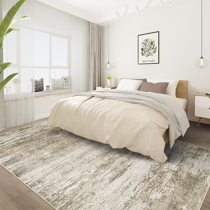 Washable Rug 5x7 Area Rugs for Living Room: Neutral Soft Rug Abstract Non Slip Low Pile Modern Carpet for Bedroom Kitchen Nursery Office Dining Room Indoor (Brown, 5'x7')