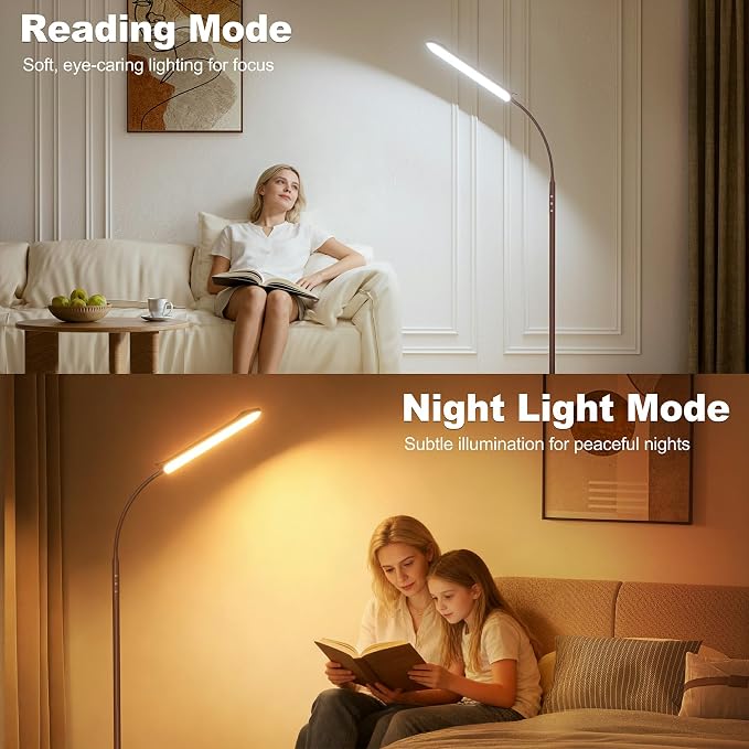 Yikuneng Dimmable LED Floor Lamp, Super Bright Reading Lamps Floor Standing lamp with Remote & Touch Control, Stepless Dimming & 2700K-6500K Color Temperature, for Living Room Bedroom Office, Brown