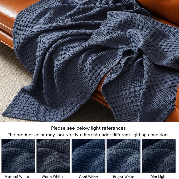 PHF Lightweight 100% Cotton Waffle Blanket for Bed, Twin XL, Indigo | Pre-Washed Soft Cotton Comfort, Breathable Layering Warmth for Fall & Winter, Couch & Guest Room, Couch, Home Decor & Gifts