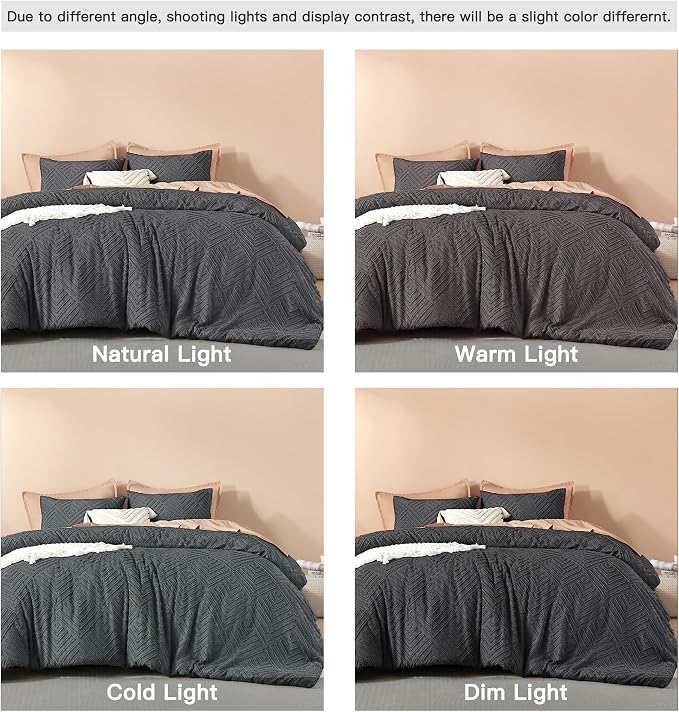 Litanika Oversized King Comforter Set, 3 Pcs Tufted Boho Bedding Set | Dark Grey Farmhouse Shabby Chic Vintage Bohemian Textured Aesthetic Soft Fluffy Lightweight Breathable All Season Bed Set