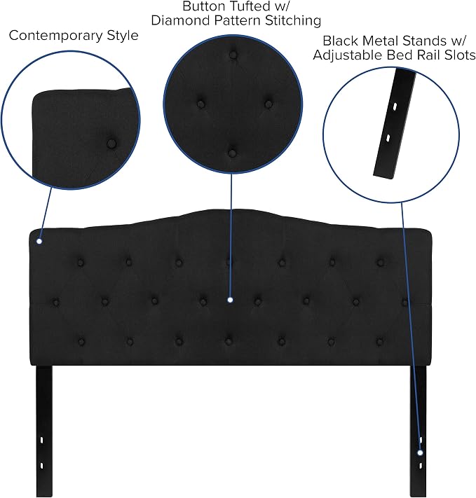 Flash Furniture Queen Tufted Fabric Headboard, Black | Adjustable Height, Easy Install, Bedroom Decor