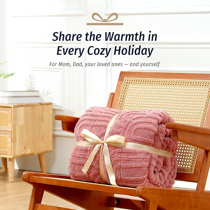 Fleece Weighted Blanket 15 lbs, Queen Size 60" x 80" Apricot Pink | Sherpa Heavy Blankets, Adults Jacquard Knitted Throw for Better Sleep and Relaxing, Comfort Fluffy Cozy Warm Chunky Soft