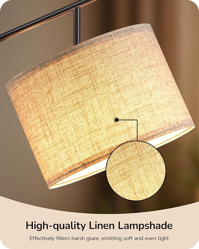 EDISHINE Modern Black Floor Lamps for Living Room, 64.7" Arc Standing Lamp | 3 Color Temperatures, Bulb Included, Adjustable Linen Shade, Foot Switch, Minimalist for Bedroom, Office, Nursey
