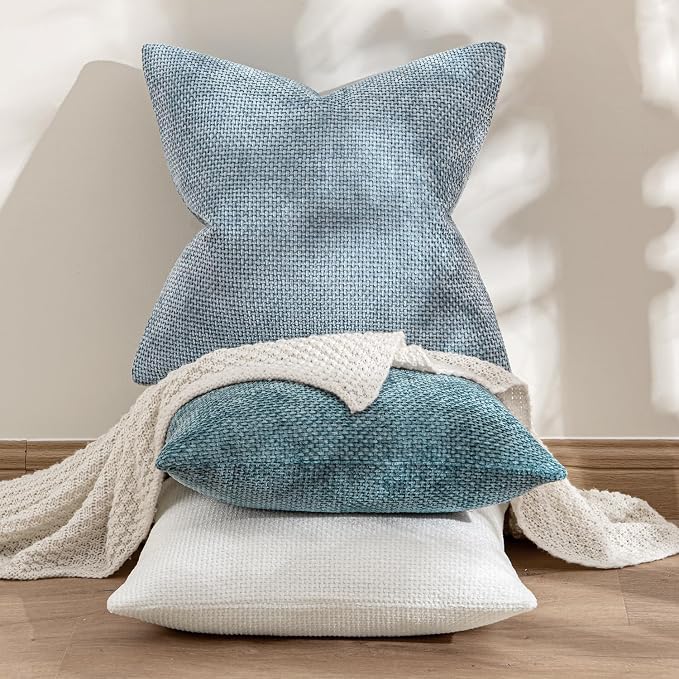 MIULEE Decorative Couch Throw Pillow Covers 20x20 Inch Light Blue 2 Pack | Coastal Modern Boho Accent, Soft Chenille Pillow Covers, Farmhouse Cushion Cases for Home Decor Bed Sofa Living Room