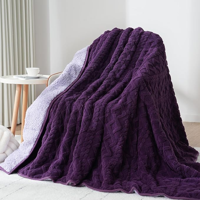 Drewin Weighted Blanket 15lbs for Adults,Dark & Light Purple,60" x 80" | Stress Relief & Better Sleep,Soft Jacquard Sherpa with Glass Beads,Machine Washable,Great for Napping,Relaxing,Reading