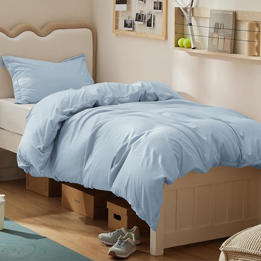 Bedsure Twin/Twin XL Duvet Cover, Double Brushed Bedding Set, Light Blue | For Kids & Adults, 68"x90" Comforter Cover, Hotel Luxury, All Season, Breathable, Easy Care, Lightweight, Zipper Closure