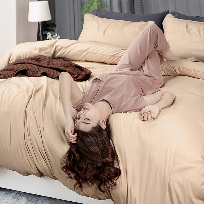 Duvet Cover Queen, 3 Piece Cotton Like Polyester With Zipper Closure, Beige | Extra Soft and Breathable, Wrinkle & Fade Resistant, Includes Duvet Cover and 2 Pillow Shams, Comforter Not Included, OekoTex