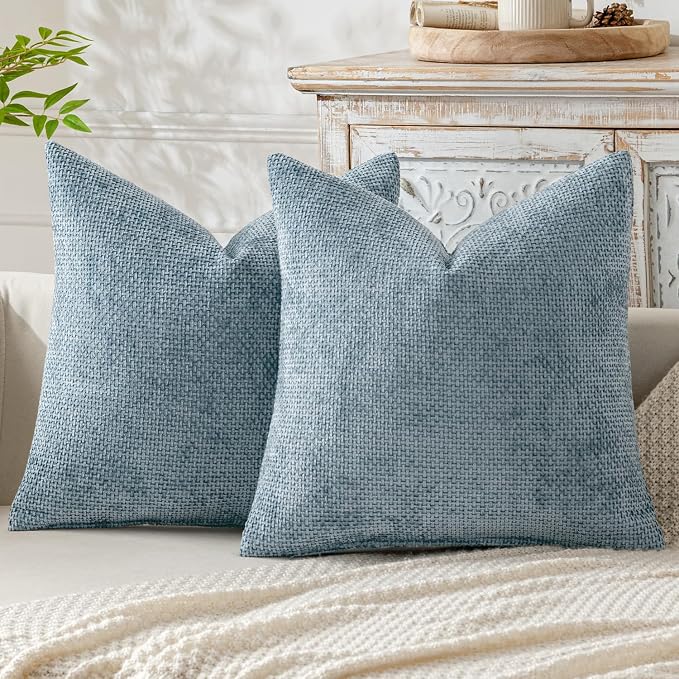 MIULEE Decorative Couch Throw Pillow Covers 18x18 Inch Coastal Blue 2 Pack | Coastal Modern Boho Accent, Soft Chenille Pillow Covers, Farmhouse Cushion Cases for Home Decor Bed Sofa Living Room