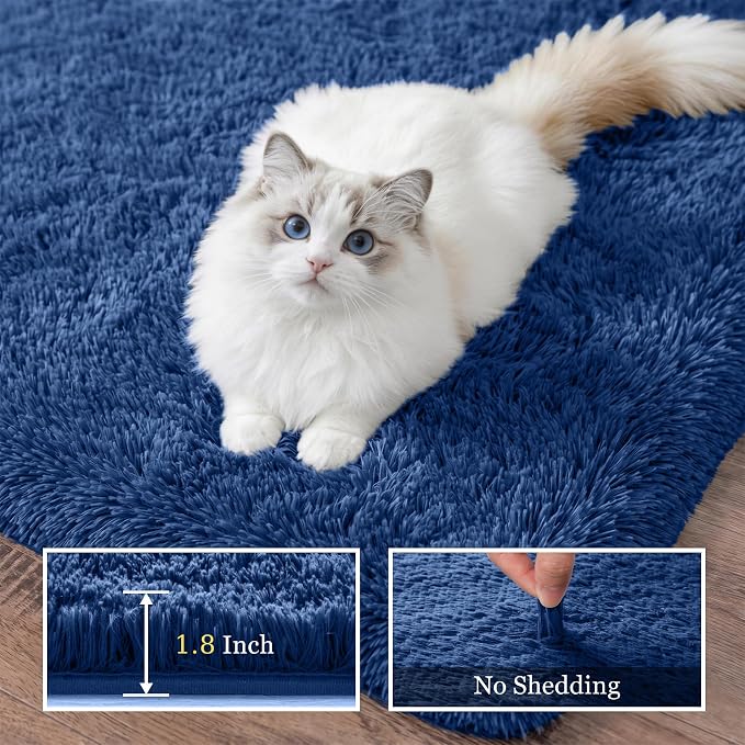 Area Rug Living Room Bedroom: 5x7 Fluffy Plush Shag Carpet Blue | For Kids Room Playroom Nursery Home Decor,Ultra Soft,Non-Slip Non-Shedding,Fuzzy Plush,Large Indoor Floor Carpet,Easy Clean