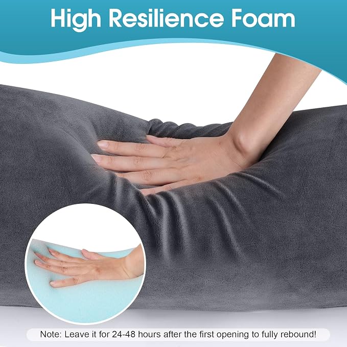 SereneCloud Memory Foam Body Pillow for Bed, 47" Long Bed Pillow for Adults | Full Body Pillows, Bolster Pillows with Breathable, Removable Velvet Cover, Skin-friendly Cylindrical Side Pillow, 47*8 Inch