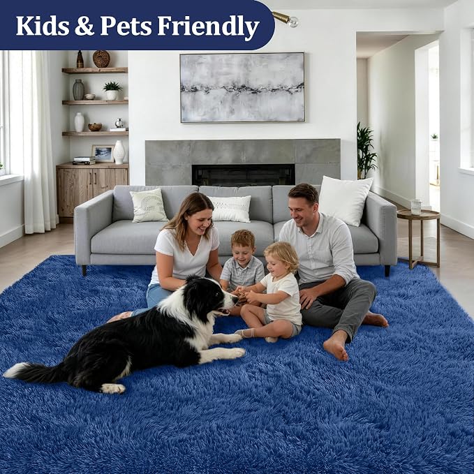 Area Rug Living Room Bedroom: 6x9 Fluffy Plush Shag Carpet Blue | For Kids Room Playroom Nursery Home Decor,Ultra Soft,Non-Slip Non-Shedding,Fuzzy Plush,Large Indoor Floor Carpet,Easy Clean